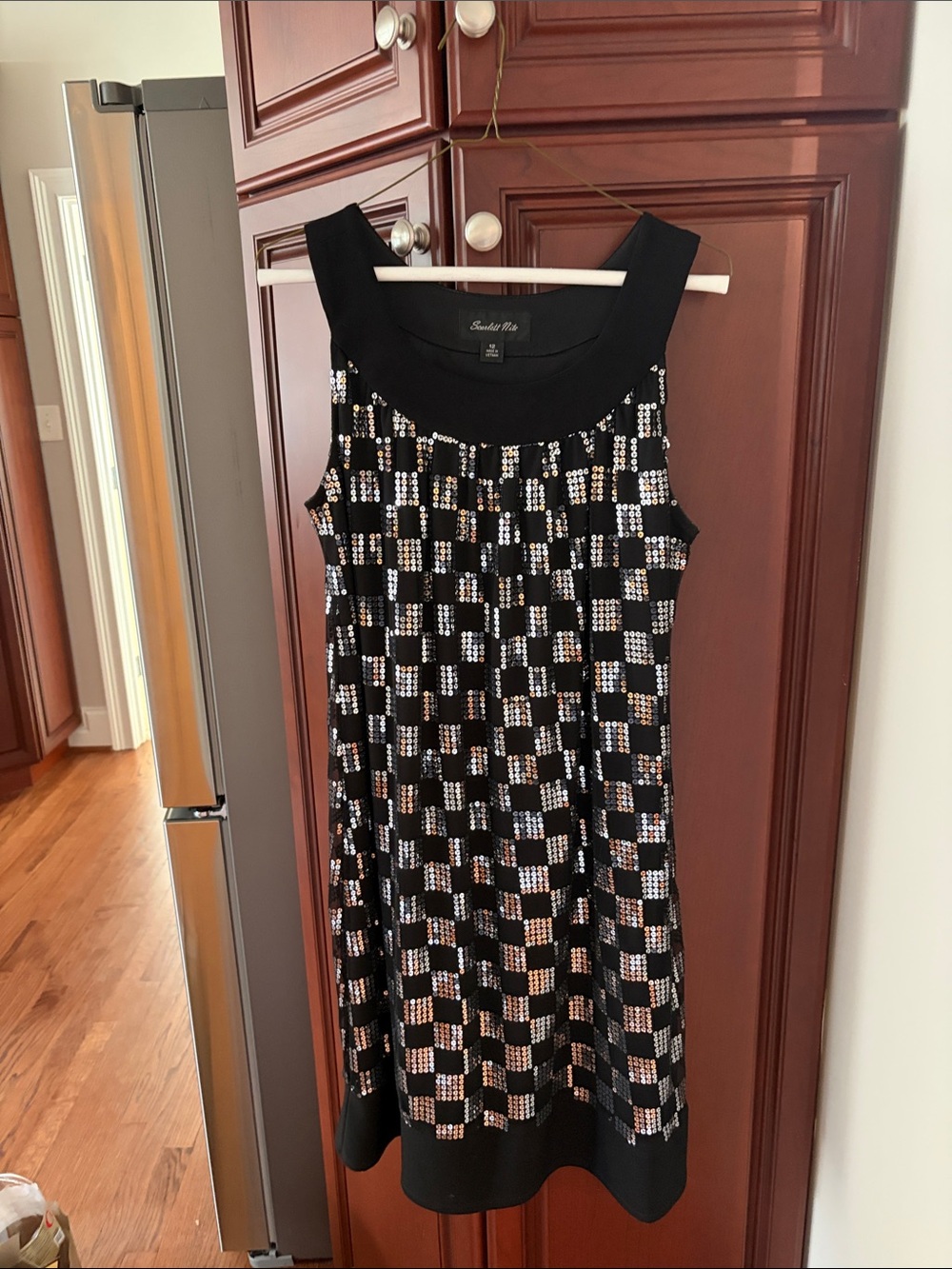 Scarlet Night Black Dress with Metallic Silver Check Pattern size 12